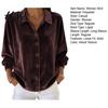 Breathable Women Blouse Shirt Lapel Long Sleeve Velvet Texture Solid Color Tops Loose Fit Buttons Placket Commuter Work Wear Everyday Top