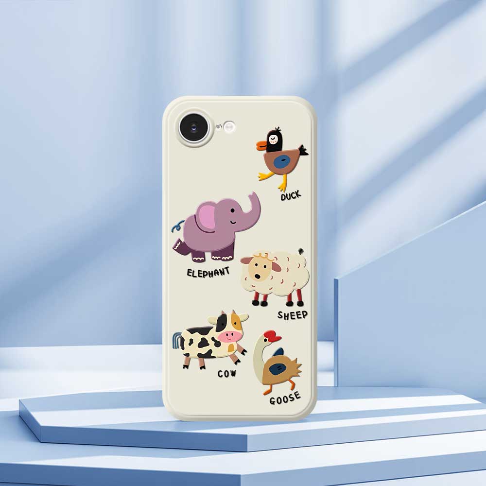 For iPhone 16e Case Five Animals Pattern Printing Straight Edge TPU Phone Back Cover