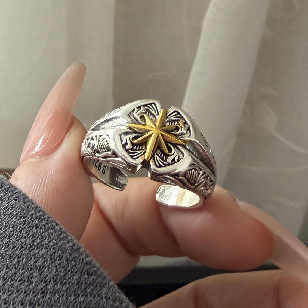 925 Sterling Silver Rings for Women Couple Minimalist Handmade Simple Retro Yellow Star Ring Fine Jewelry Gift Prevent Allergy