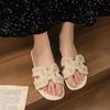 Flat bottom Internet celebrity cool slippers women wear 2025 new summer fairy wind pearl rhinestone word with beach slippers