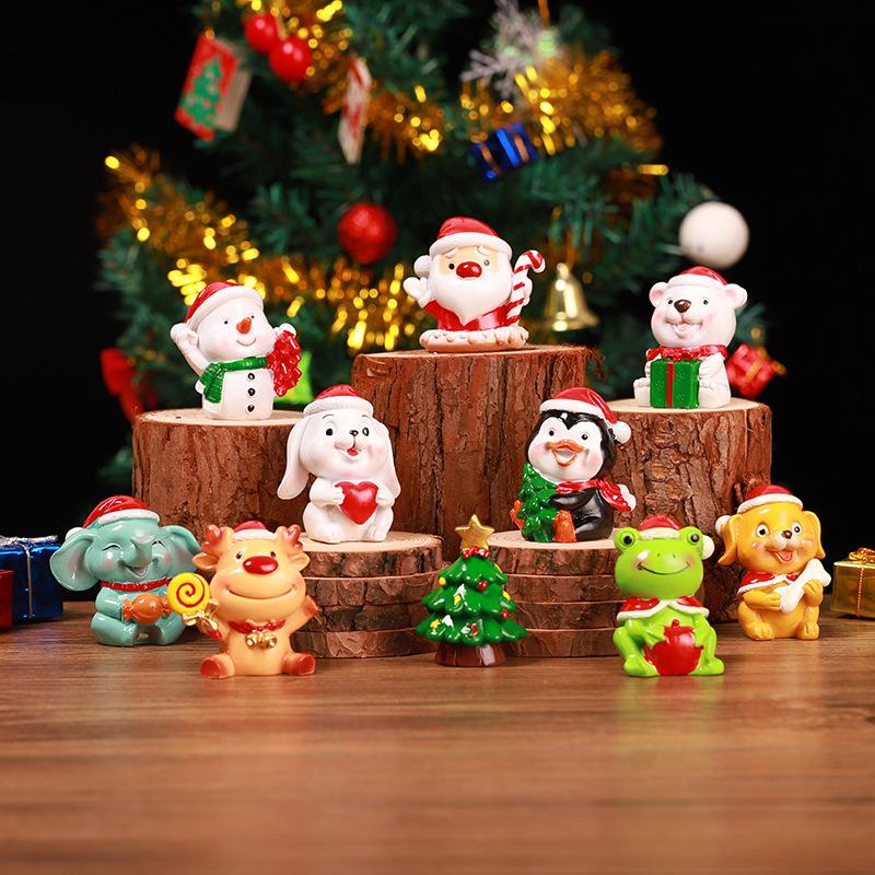 Christmas Mini Resin Figurines Christmas Decorations Ornament Desktop Cute Santa Clause Snowman Elk Ornament Navidad Xmas Decor
