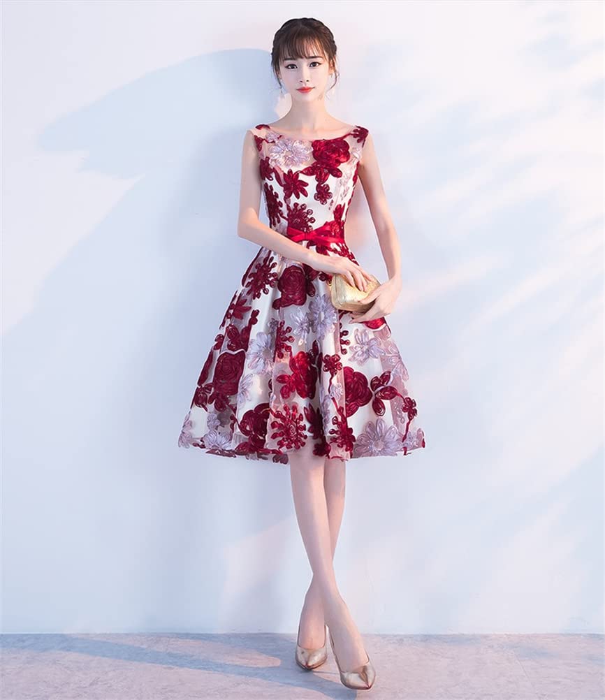 JINZUOMA Evening Midi Wedding Banquet Bridal Sleeveless Floral Print Elegant Formal Perfect for Wine Women's Dress, Dress, Dress, Dress, Dress, Dress,