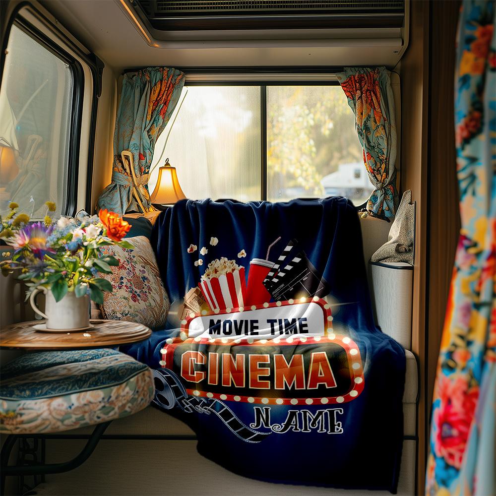 Movie Time Cinema Night Entertainment Blanketcustomize Your Name Lightweight Comfortable And Stylish Blanket For Travel Bed Home Chair Office Sofa And