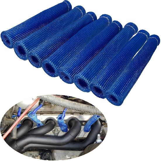 Heat Shield 8PCS Spark Plug Boots Thermal Protection Sleeve 1200 Degree blue