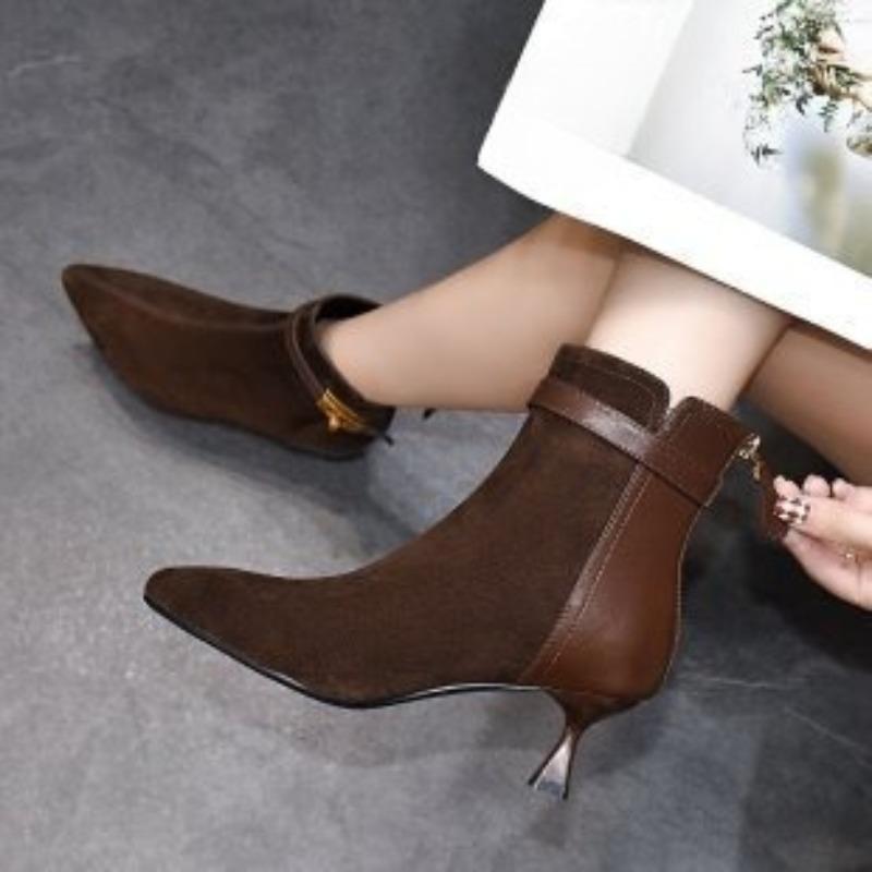 Pointed-toe Ankle Boots, New High Heels, Slim Fashion Boots with Fleece Comfort Women's Shoes