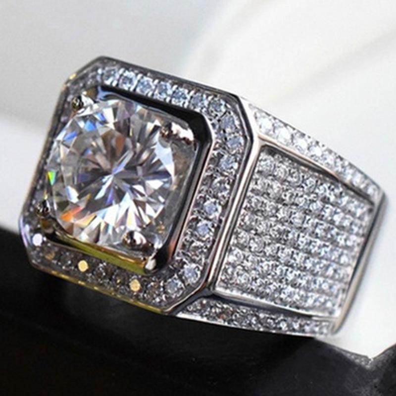 White Golden Iced Out Hip Hop Engagement Ring 7-13 Sizes CZ Pinky Full Crystal Men Women Sale Jewelry