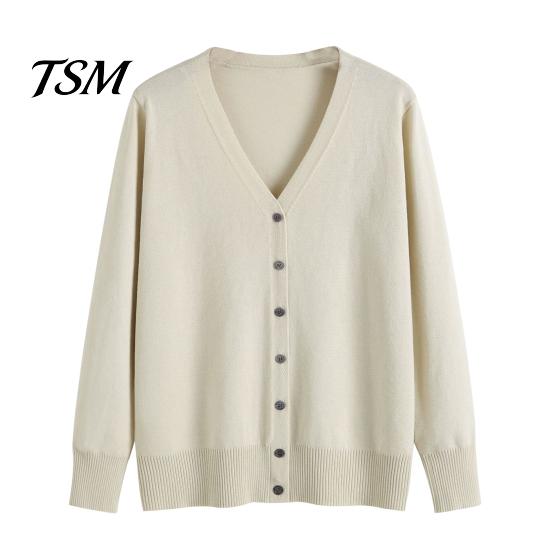 Single-breasted Women Sweater Coat Solid Color Buttons Long Sleeves Casual Autumn Cardigan Soft V Neck Jacket for Daily Wear