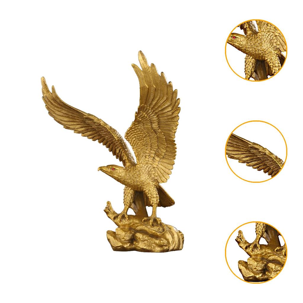 Resin Eagle Figurine Desktop Statue Decor Animal Sculpture Decorative Handmade Golden Color for Libraries Retro Eagle Sculpture