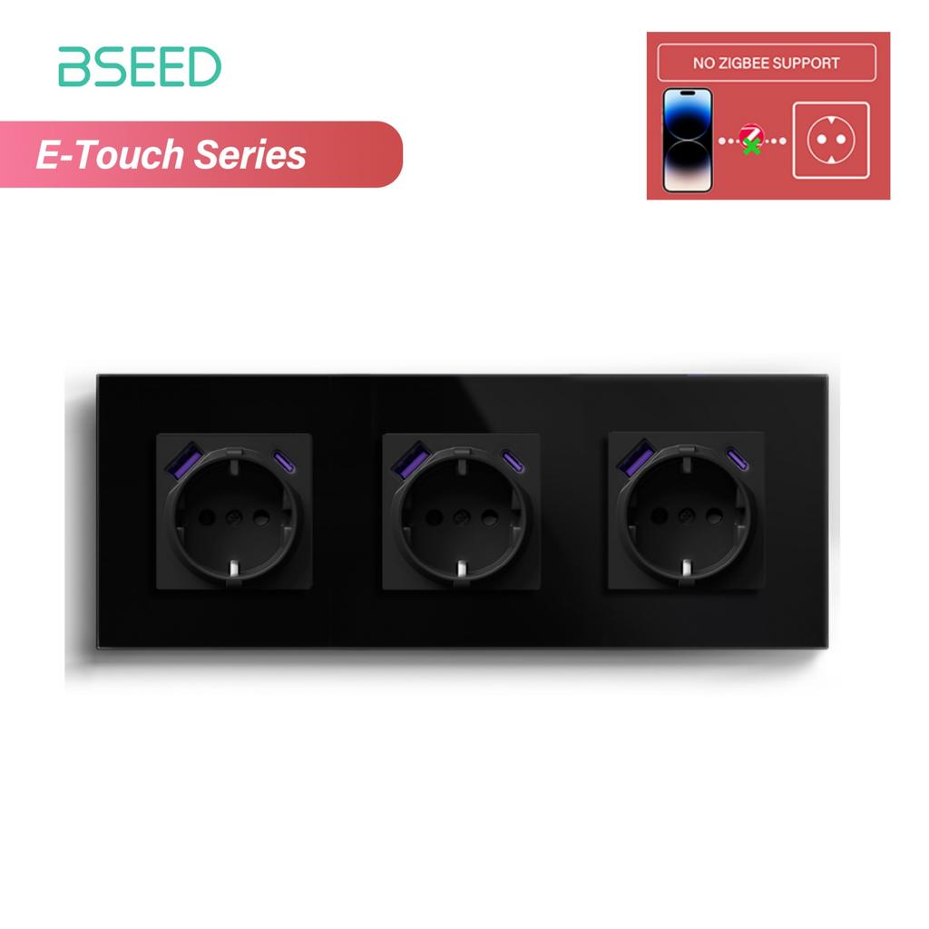 BSEED 1/2/3/4Gang Zigbee Touch Switch Glass with USB-C EU Sockets 20W Smart Wall Light Switch Touch Screen Backlight E Series