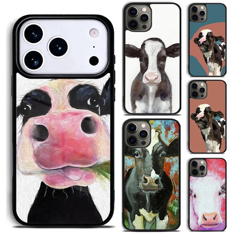 Animal Cattle Cow Watercolor Phone Case For iPhone 17 16 15 14 13 12 11 Pro Max Plus 17Air Soft Silicone Cover