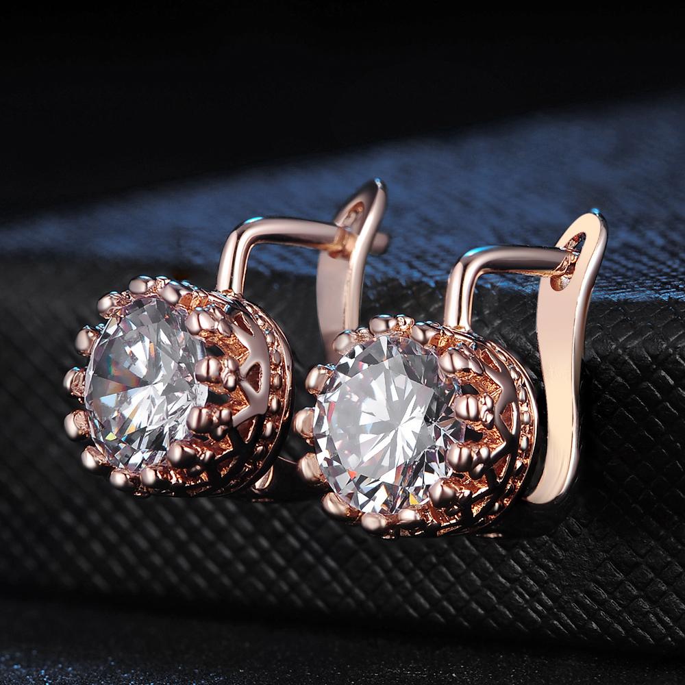 

Hoop Earrings with Crystal Stone for Women Vintage Crown Zirconia Rose Gold Color Ear Clip Accessories Jewelry Wholesale E610