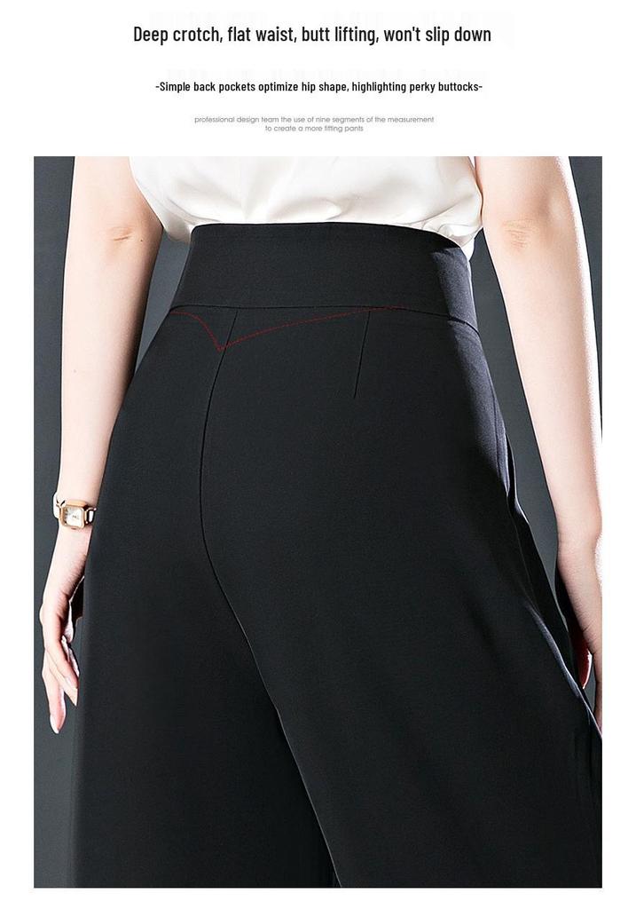 Ice Silk High-Waisted Wide-Leg Pants – Summer Thin, Draping Style for Petite, Middle-Aged Women, Versatile and Casual