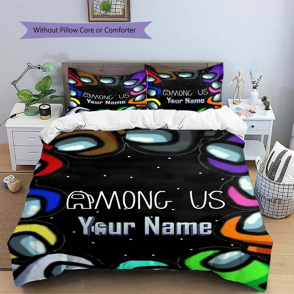 Among Us Custom Name Pattern Bedding,Quilt Set Quilt Cover Pillowcase Home Birthday Gift(1 * Duvet Cover + 2 * Pillowcase, Without Core)