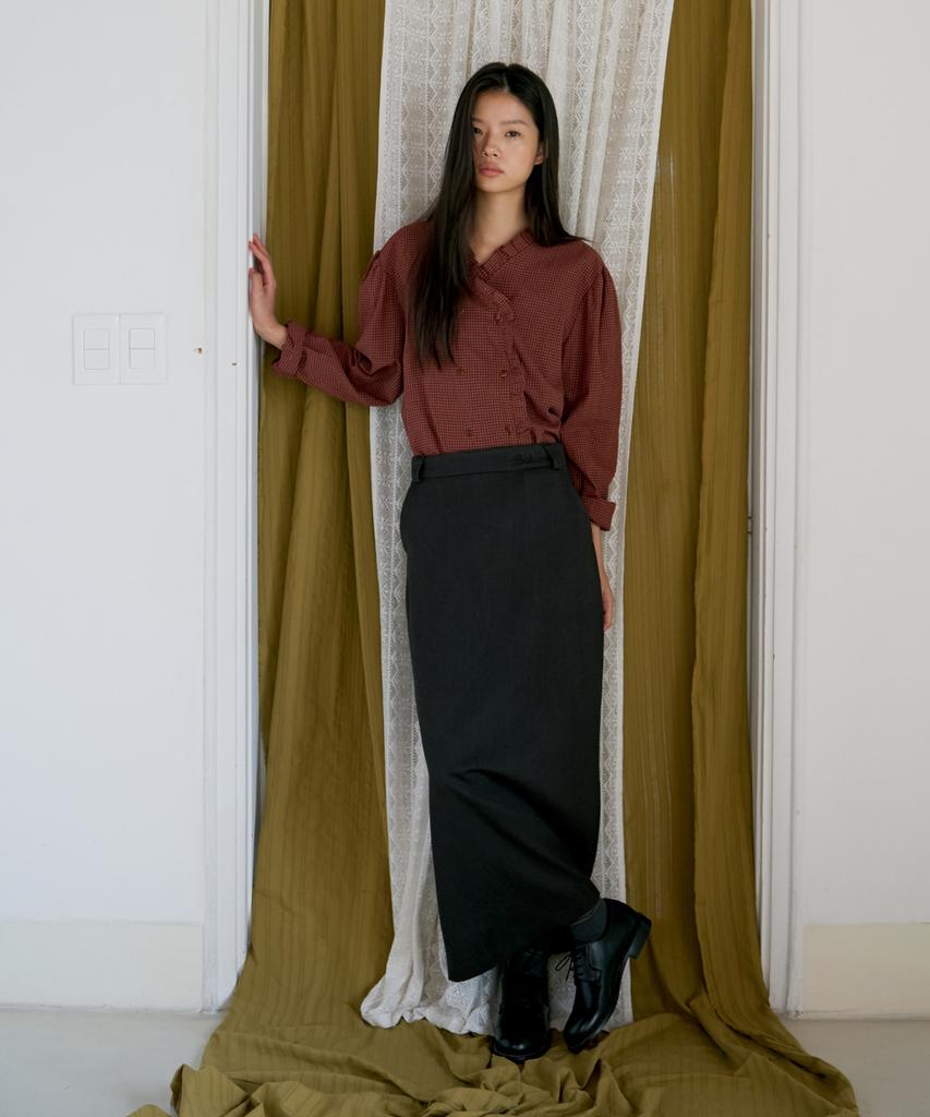Poeteuseoul Double Button Check Blouse_Wine