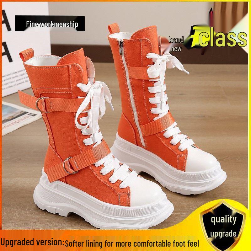 Versatile Thick-Soled Ankle Boots for Petite Women - Fashionable High-Top Martin Boots for Summer and Autumn