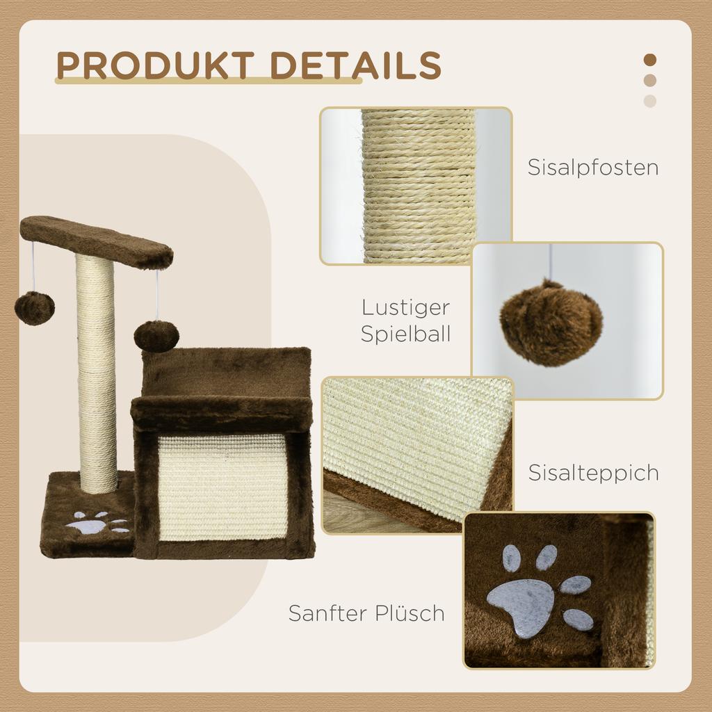 Cat Tree, Cat Tower for Kittens with Rotatable Top Bar, Sisal Scratching Post, Tunnel, Dangling Balls - Brown