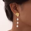Stainless Steel Shell Earring for Women Scallop Imitation Pearl Earrings Metal Attractive Jewelry