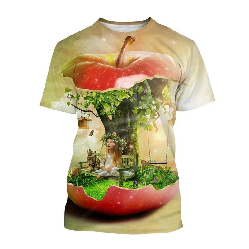 3D Printed Apple T-Shirt Men  Women Fruit Pattern Summer Street Casual Short Sleeve Breathable O-Neck T-Shirts