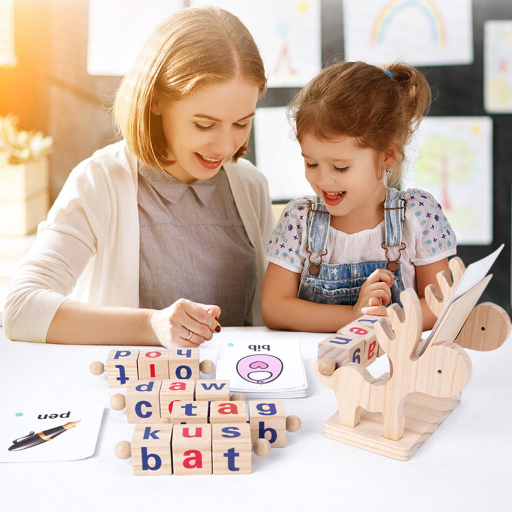 Matching Letter Game Spelling Reading English Alphabet Wooden Letters Card Mat- Game Children Pre-school Learning Language Toys