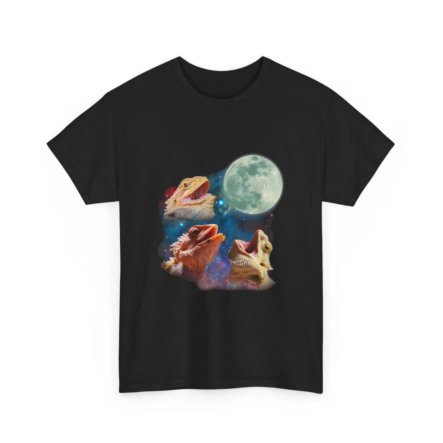 Bearded Dragon T Shirt Three Dragons With Moon Reptile Lovers Funny S чёрный