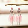 1 Pair Ethnic Colorful Natural Feather Earrings For Women Retro Long Rhinestone Crystal Leaf Dangle Earrings Boho Vacation Jewel