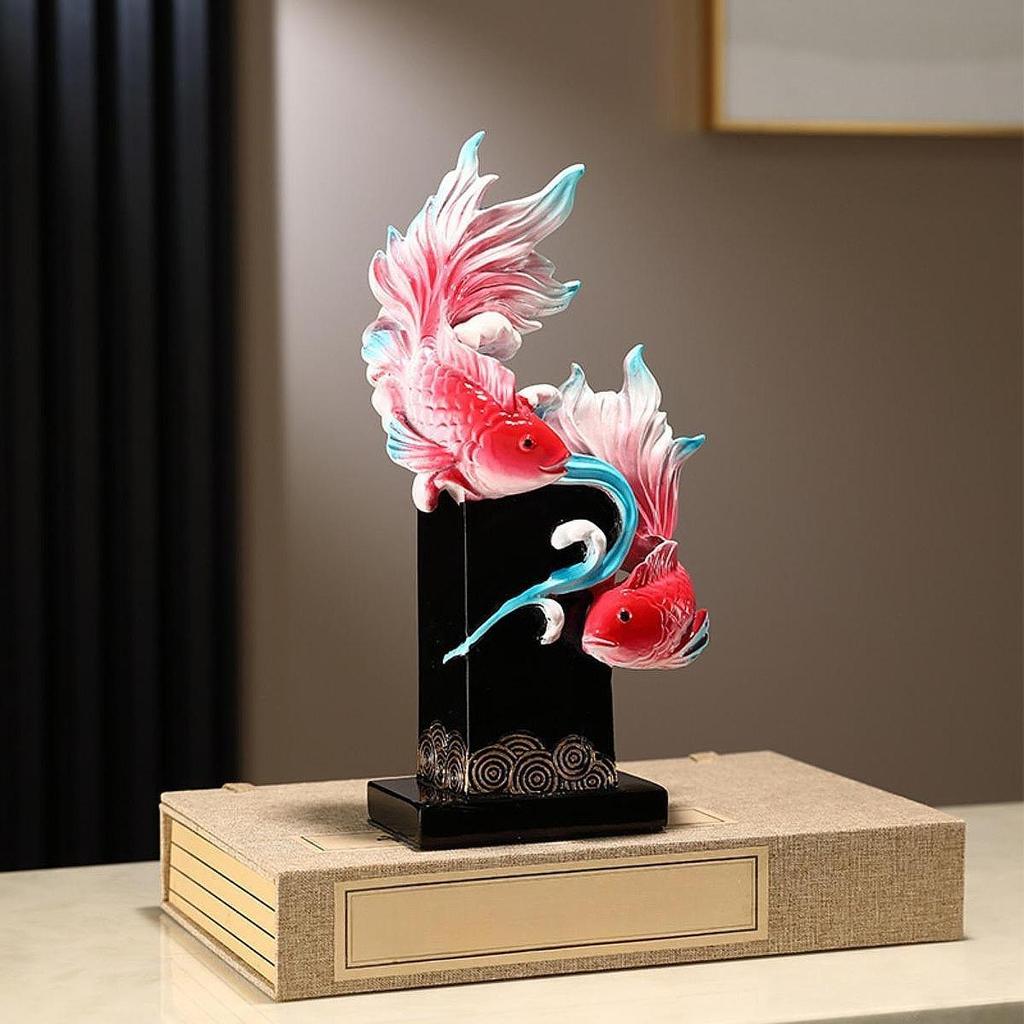 Koi Fish Sculpture Feng Shui Decor Art Crafts Tabletop Ornament for Bookshelf New Year Living Room Fireplace Home Decoration