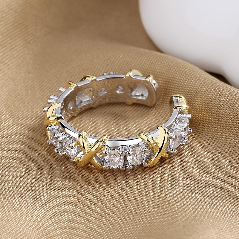 ZAKOL Brand Fashion Letter X Cross Open Ring for Women Clear Geometric Zircon Engagement Rings Wedding Party Zircon