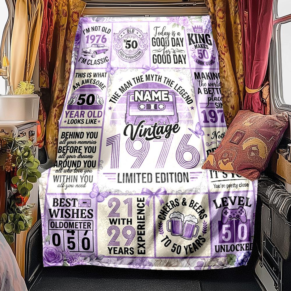 Happy 50Th Birthday Customizable Blanket Customize Your Name Soft Cozy Throw For Picnics Outdoor Travel And Camping Sofa Office Allseason Use Travel