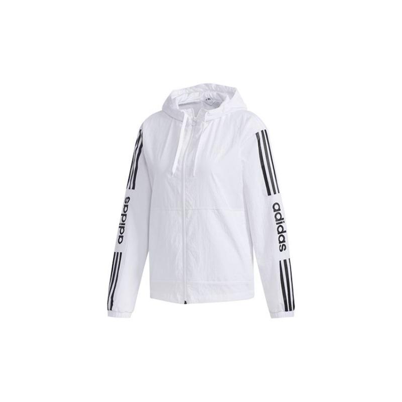 adidas Chaqueta con Capucha y Cordón de Ajuste con Estampado de Letras de Tres Rayas Neo para Mujer Chaquetas Blanco FP7472
