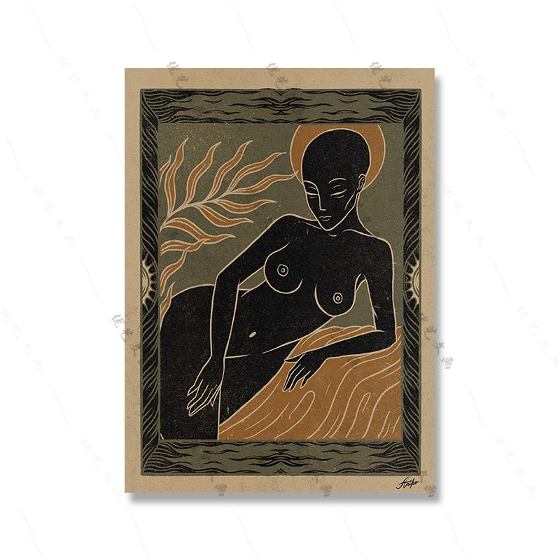 Abstract Vintage Snake Spiritual Art Poster Boho Retro Sun Nude Gril Body Feminist Forest Cavnas Painting Living Room Home Decor