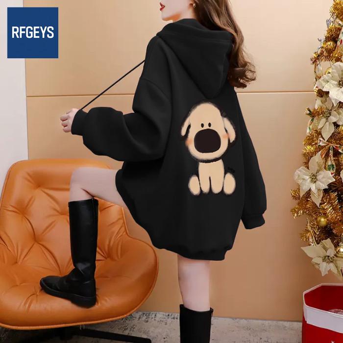 

Cartoon Dog Print Plus Size Women s Fleece Sweatshirt - Retro American Style, Autumn/Winter, Slimming & Loose Fit. 2XL (165-180 jin)