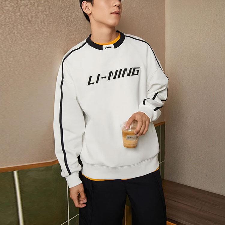 Li Ning Sports Fashion Collection American Vintage Loose Fit Crew Neck Pullover Thermal Fleece Lined Without Hood AWDTC49-1
