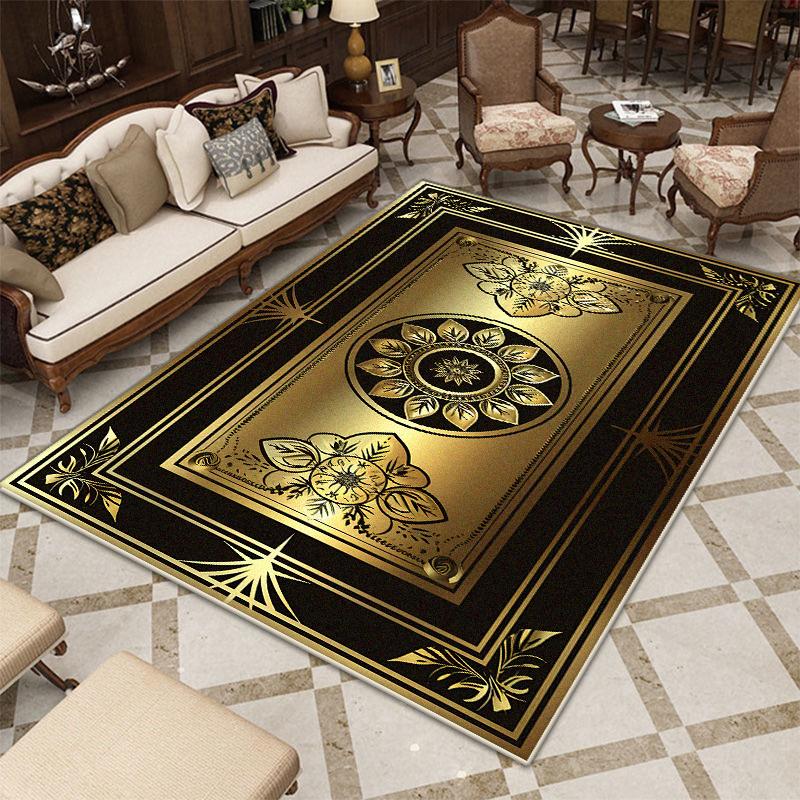 European Style Black Golden Carpet Living Room Luxury Decor Soft Fluffy Washable Rug Bedroom Bedside Antiskid Floor Mat Foldable