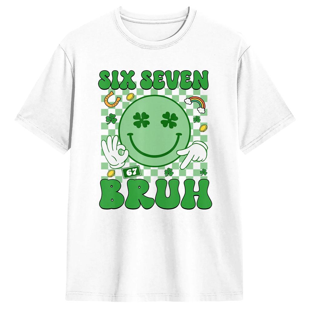 67 Meme Six Seven 6 7 Bruh St Patricks Day Unisexs T Shirt  Vintage Tees Short Sleeve Round Neck TShirts Cotton Plus Size Tops