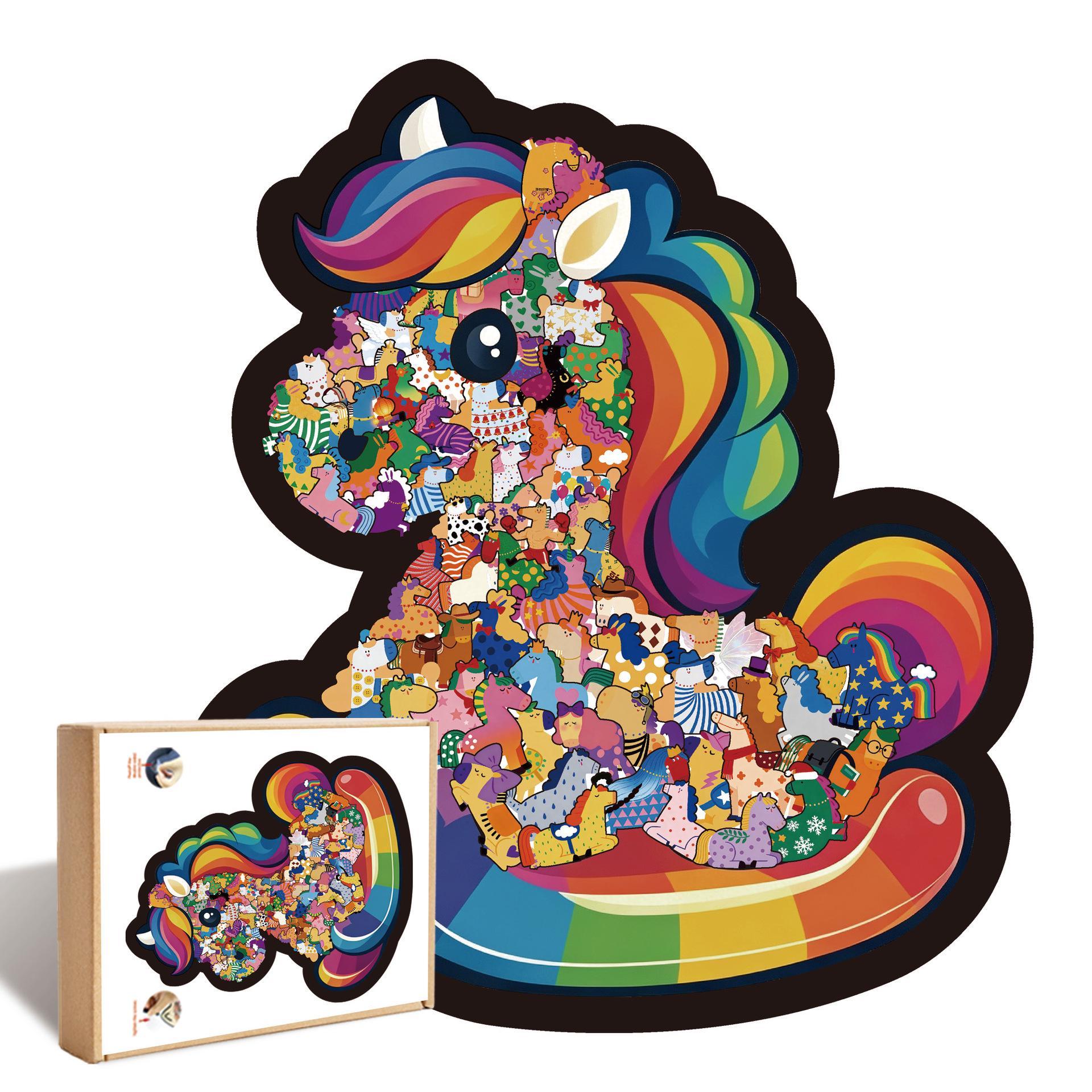 Wacocetoy 2026 Wooden Horse Jigsaw Puzzle: Fun, Colorful, Odd-Shaped DIY Puzzle with Stackable Frame