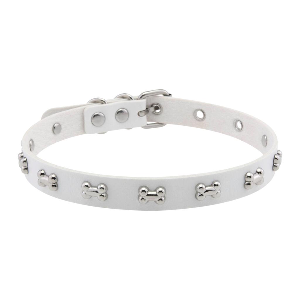 Colar Gargantilha de Couro com Pingente de Osso Estiloso Corrente Ajustável Moda Alternativa Rocker Metal Acessório de Gargantilhas de Couro