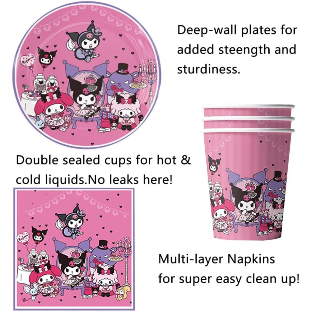 51pcs Kuromi Party Tableware Set includes Banner, Tablecloth, Plates, Napkins