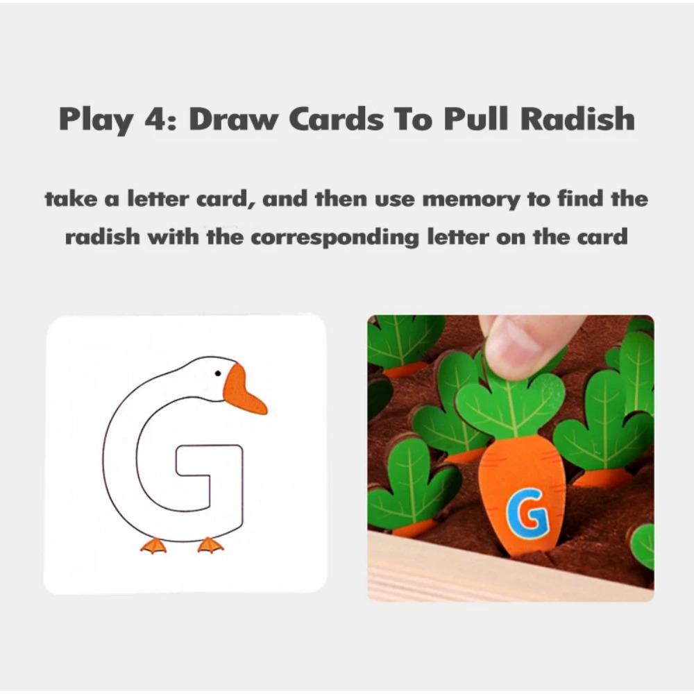 Children Pulling Carrot Language Learning Toys Montessori Game Wooden Box Farm Harvest Radishes Alphabet Early Educational Toys