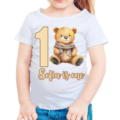 Personalised Name and Age 1St Birthday T-Shirt For Girls Cute Teddy Bear #TA-195