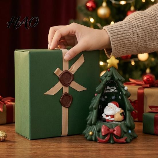 LED Night Light for Christmas Resin Tree Ornament with Built-in Warm Light, Santa Claus Figurine, Decorative Fireplace Accents Tabletop Holiday