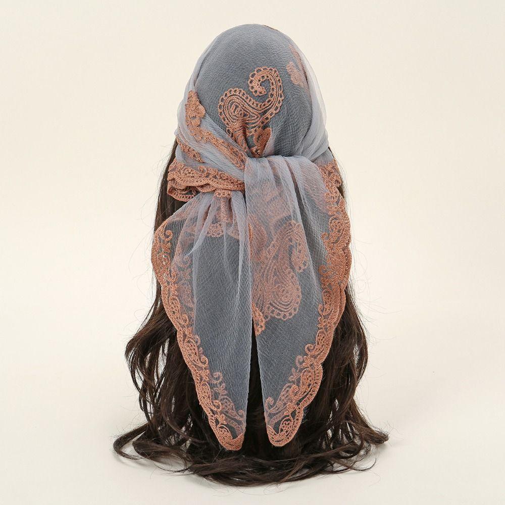 Embroidered Lace Embroidery Square Scarf Thin Lace Trim Lace Headwrap Hair Wrap Breathable Fabric Cashew Flower Bandana