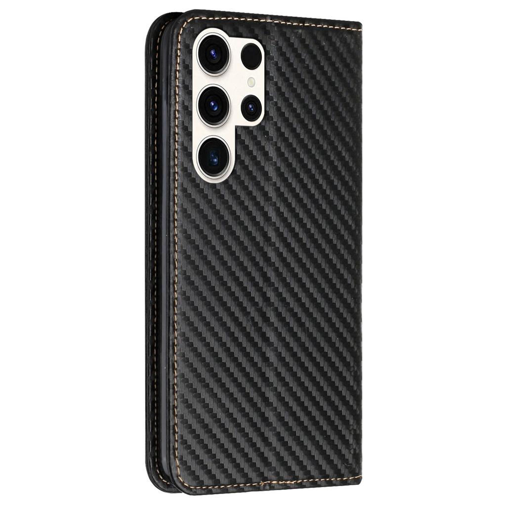 For Samsung Galaxy S25 Ultra Case Carbon Fiber Texture Wallet Stand Cover