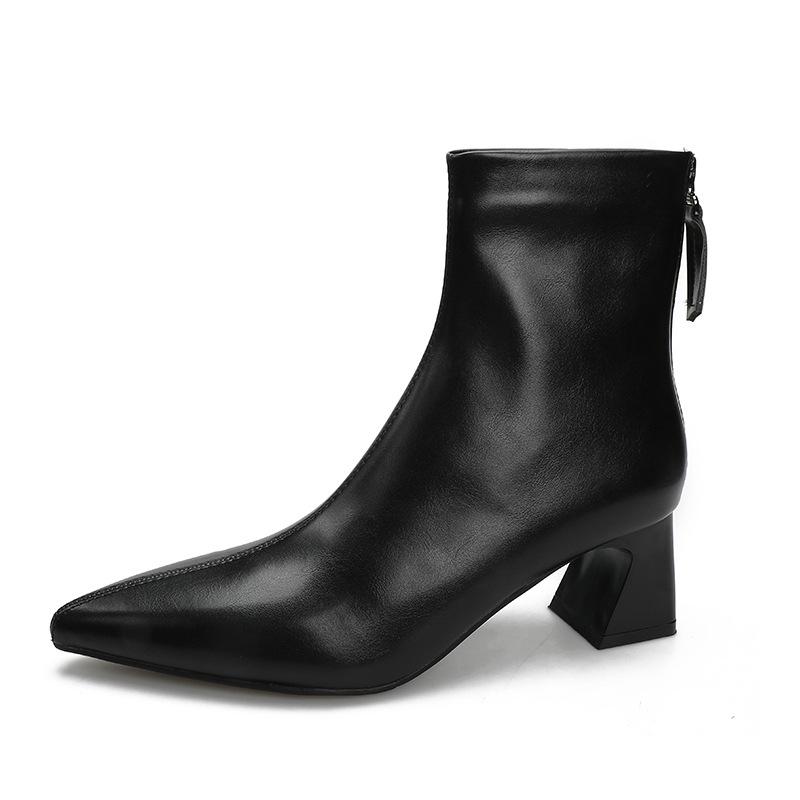 2024 podzimní a zimní nové korejské špičaté kotníkové boty dámské korejského stylu zadní zip silný podpatek boty dětské béžové vysoký podpatek dámské bo