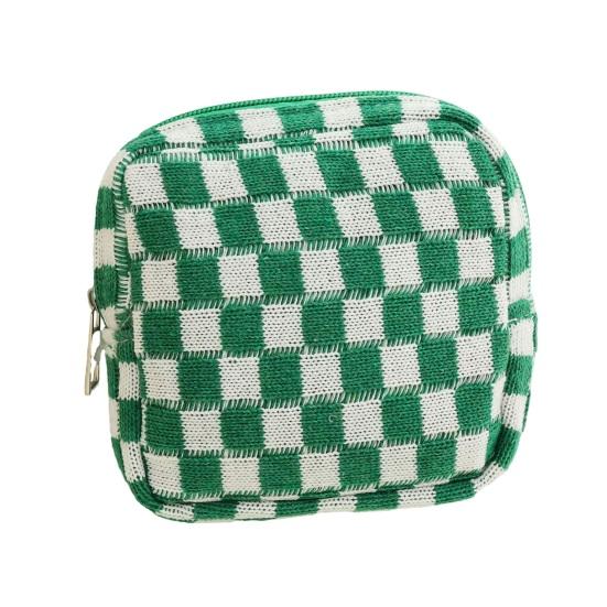 Checkered Period Bag for Women Girls Knitted Sanitary Napkin Bag Cute Menstrual Pad Pouch Tampon Holder for Purse