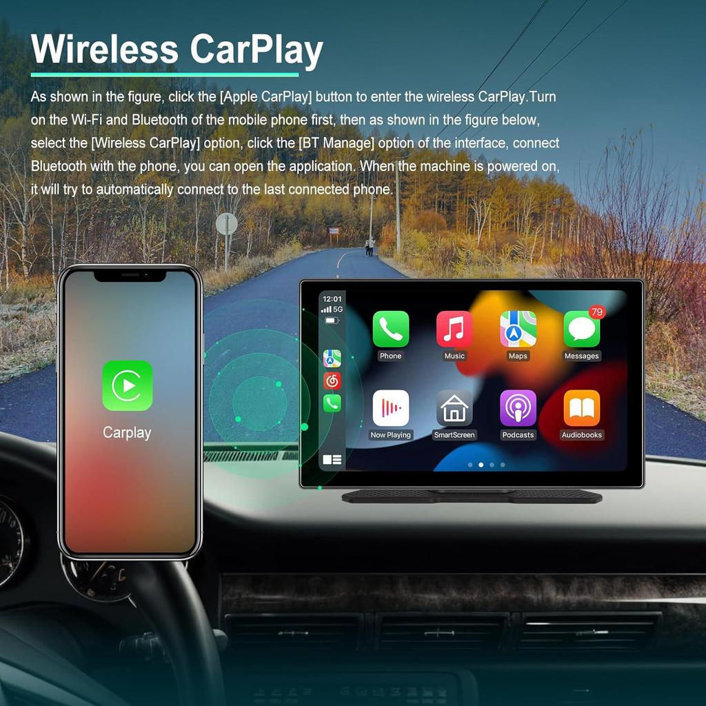 9" Wireless CarPlay Navigation Screen with Bluetooth & HD Reversing Camera