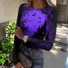 Womens Long Sleeve Halloween Print Fitted Crew Neck Base Layer T Shirt Slim Fit Stretchy Top for Casual Wear