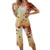 Women's 2 Piece Tracksuit Set Leaf Print Short Sleeve Top and Pants Casual Sportswear