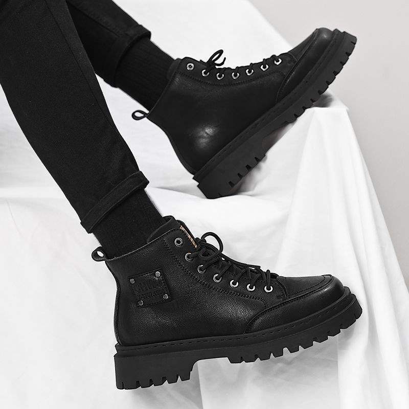 Autumn Martin boots Men's British high-top boots New mid-top leather shoes Black tooling Chelsea short boots