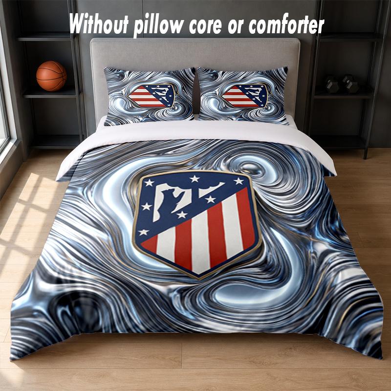 Set Biancheria da Letto Design Atletico Madrid 1 Copripiumino + 2 Federe Morbido Traspirante Biancheria da Letto per la Casa