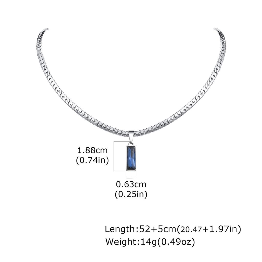 Vnox Men's Stainless Steel Flat Cuban Chain Adjustable Necklace with Square Black Zircon Pendant, Hip Hop Jewelry Gift for Him